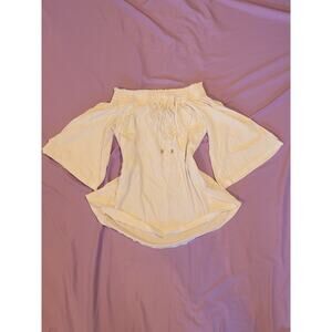 Lauren Ralph Lauren Off The Shoulder Peasant Blouse White Bell Sleeve Boho xs